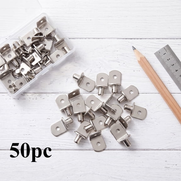 50‑Pack 1/4 Inch L‑Shaped Shelf Support Pegs with Hole, Cabinet Shelf Bracket Pins, Furniture Replacement Hardware for Cabinets, Shelves and Wardrobes