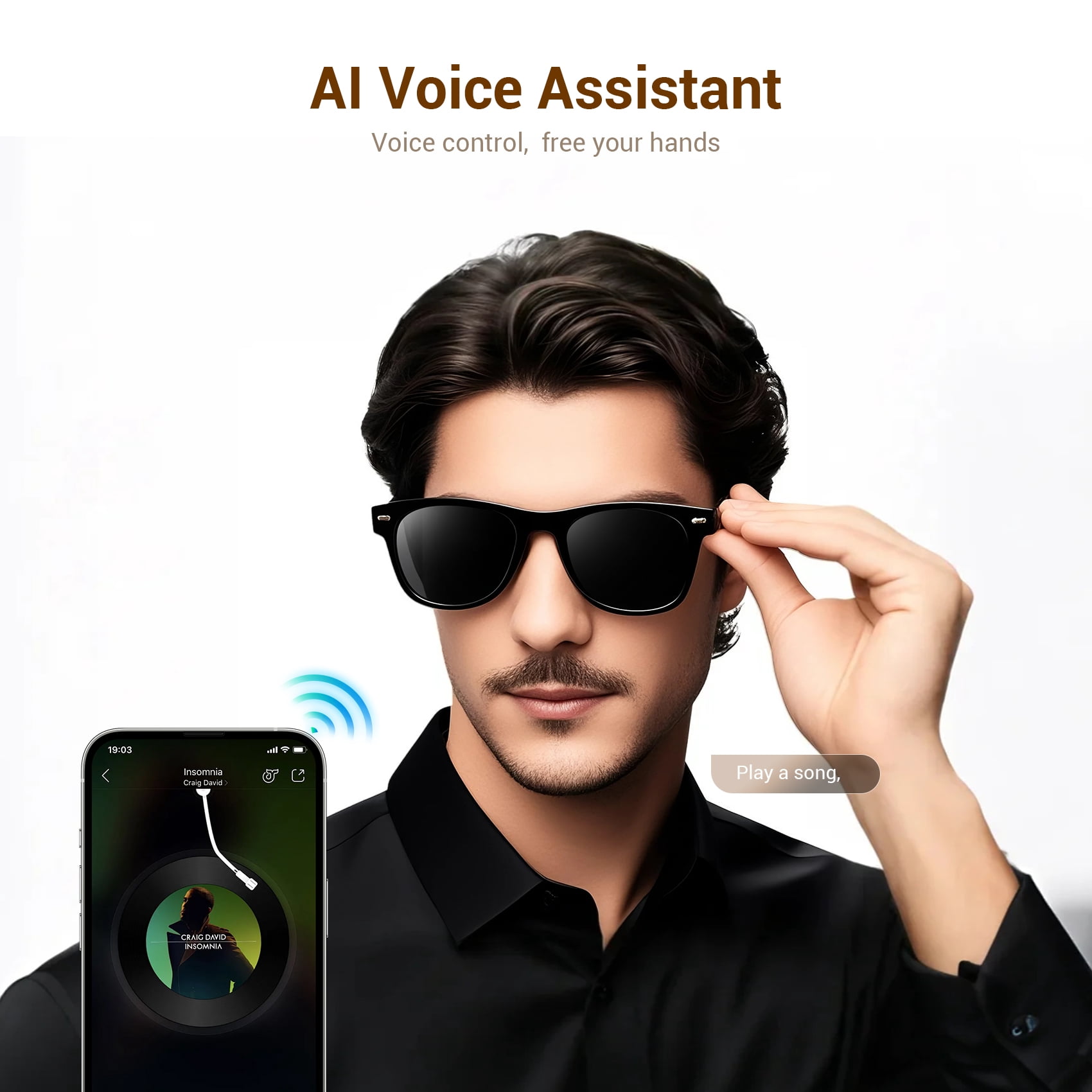 Blackview Smart Audio Glasses, Bluetooth 6.0 Music Sunglasses with Physical Color Changing Polarized Lens, Hands-Free Calling, UV400 & Blue Light Blocking for Driving Travel Outdoor