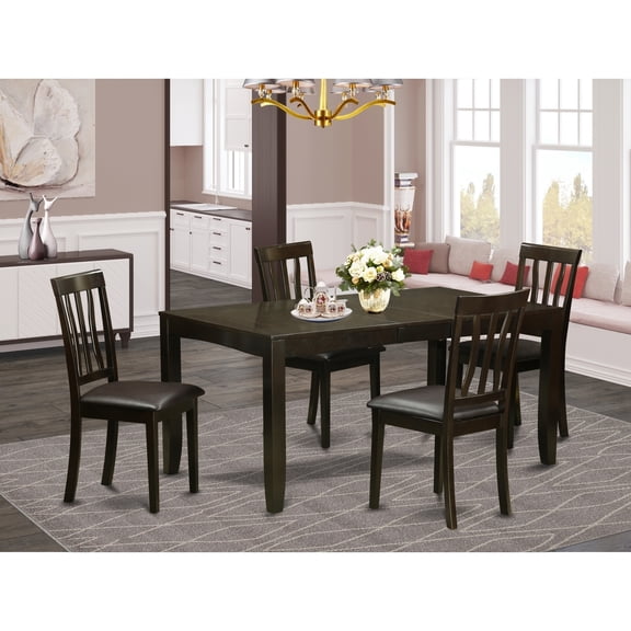 Modern 5 Piece Dining Set - Rectangle Table & 4 Kitchen Chairs - Cappuccino Finish