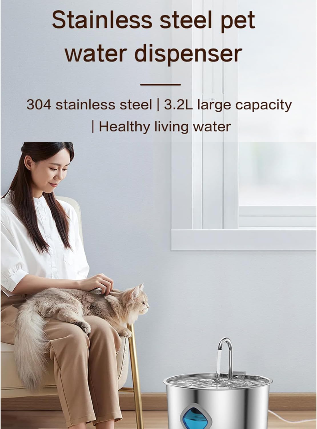 Stainless Steel Dog Water Fountain - Quad-Purification System, Continuous Circulating Flow, Quiet Operation & Easy-to-Clean