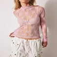 thumbnail image 2 of CNKOO Women‘s Long Sleeve Lace Shirts with Mesh See-Through and Mock Neck, 2 of 6
