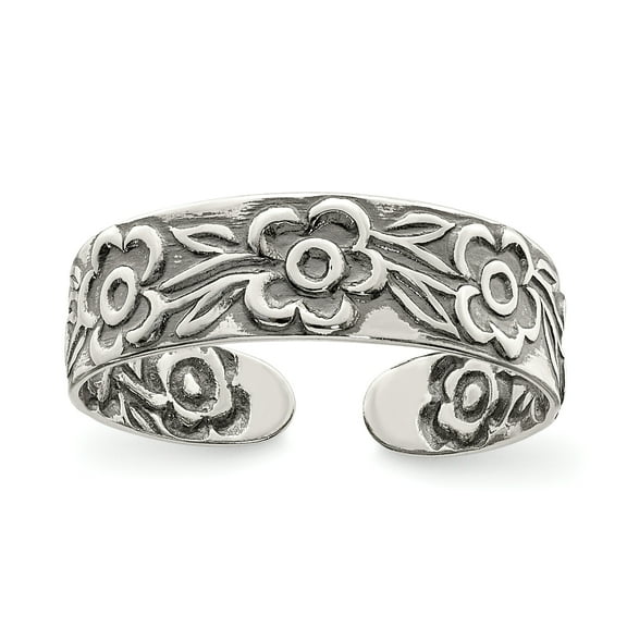 Primal Silver Sterling Silver Antiqued Flowers Toe Ring
