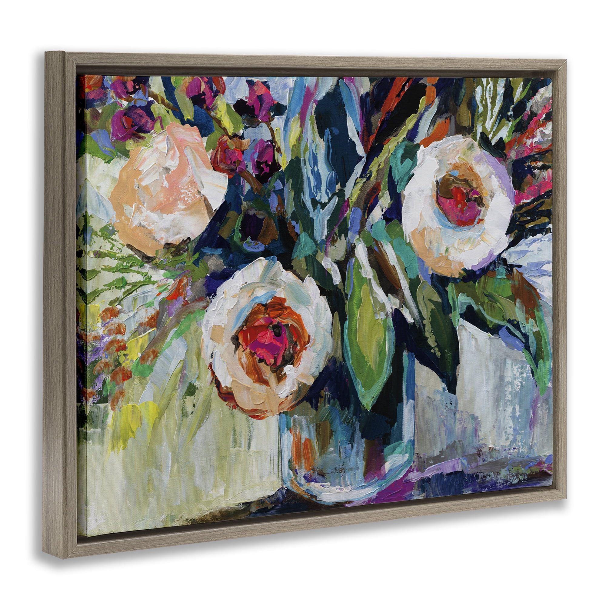 Stupell Industries Modern Fiesta Flowers Plants & Flowers Painting Brown Floater Framed Canvas Art Print Wall Art, 31 x 25