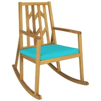 Gymax Outdoor Acacia Wood Rocking Chair Wooden Patio Rocker w/ Turquoise Cushion
