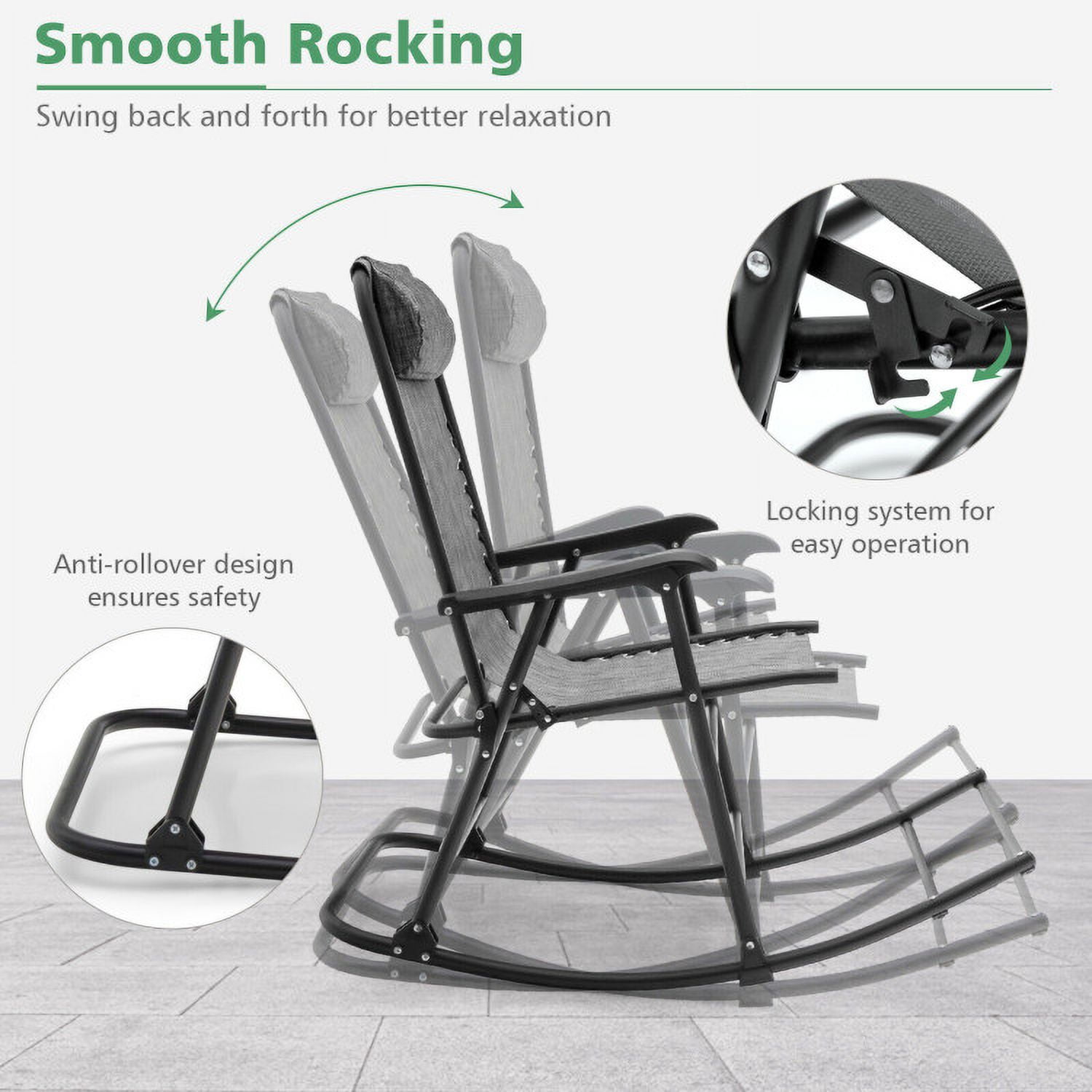 Aimee Lii Outdoor Zero Gravity Rocker for Lawn, Porch, Backyard, Comfortable, Gray