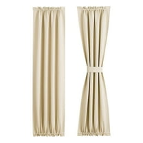 French Door Curtains – Rod Pocket Thermal Blackout Curtain for Doors with Glass Window, Kitchen and Patio Doors for Privacy, 52 X 72 Inches Long, 1 Curtain Panel with Tieback, Beige