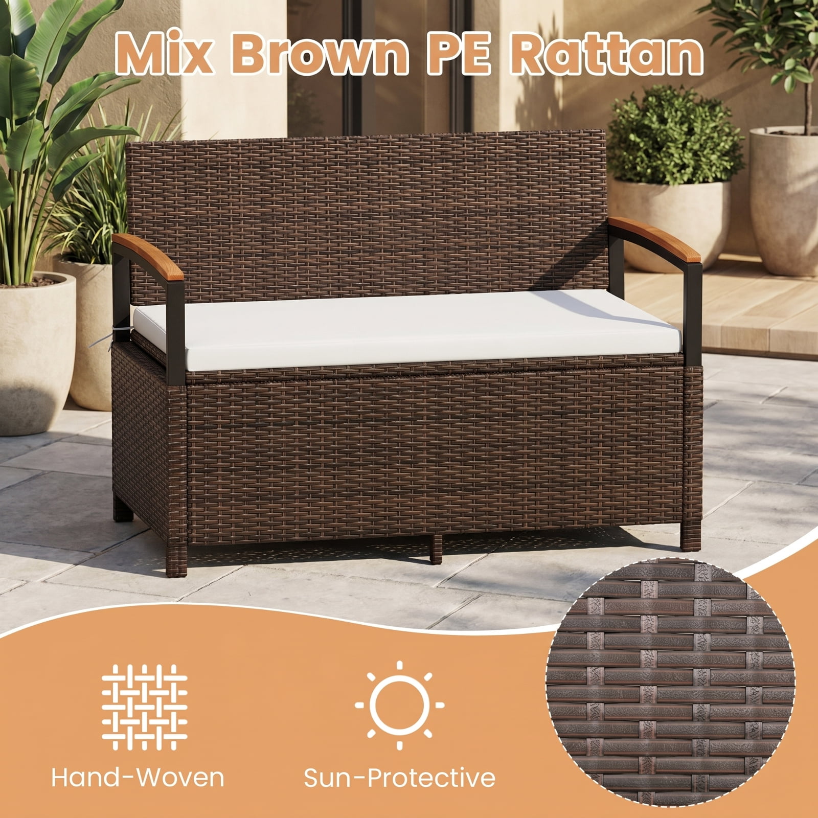 Biotree Outdoor Storage Bench Deck Box Patio Furniture with Cushion Outdoor Waterproof for Patio Deck Garden Cushions, White