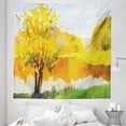 thumbnail image 1 of Impressionist Tapestry, Colorful Autumn Forest by the Lake Woodland Fall Aspen Trees, Fabric Wall Hanging Decor for Bedroom Living Room Dorm, 5 Sizes, Pale Blue Marigold Yellow, by Ambesonne, 1 of 1