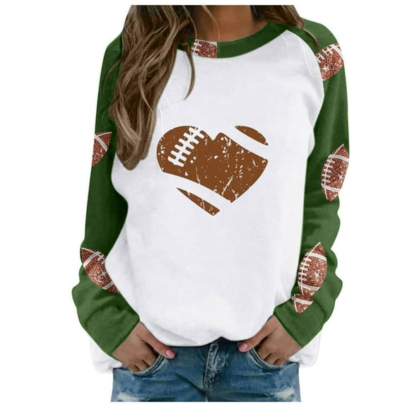 DeHolifer Womens Sweatshirts Football Graphic Print Crewneck Long Sleeve Loose Sweatshirt Green S