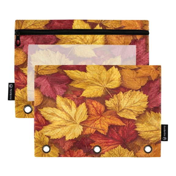 2 Pack 3 Ring Binder Pouch with Clear PVC Window Water Resistant Zipper Pencil Pouch Shades Of Yellow Binder Pocket for Classroom Office Home Stationery Organization
