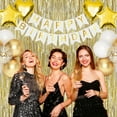 thumbnail image 4 of AlphaGeek White Gold Birthday Party Decorations for Women, Happy Birthday Banner, Gold Fringe Curtain, Heart Star Foil Confetti Balloons, Hanging Swirls, 4 of 7