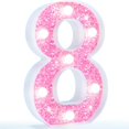 thumbnail image 1 of Luz LED con batería Pooqla Marquee número 8, color rosa con purpurina, 1 of 6