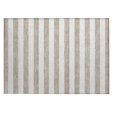 HomeRoots 560951 2 x 3 ft. Taupe & White Striped Washable Non Skid Indoor Outdoor Rectangle Machine Woven Area Rug