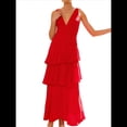 thumbnail image 1 of Vestidos de Dama de de Escalonada para Mujer, Vestidos de Noche Formales con Volantes, Largos y Plisados. Rojo S, 1 of 10