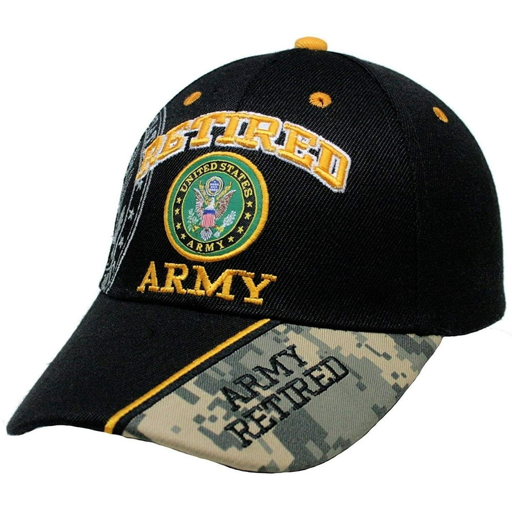 U.S. Army Retired Army Black w/ Seal Embroidered Baseball Cap Hat USA