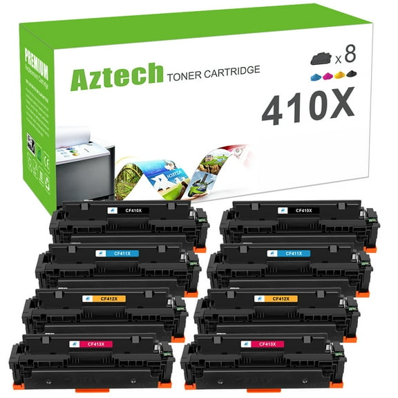 AAZTECH 8-Pack Compatible Toner Cartridge for HP 410X CF410X CF411X CF412X CF413X Printer Ink (2*Black,2*Cyan,2*Magenta,2*Yellow)