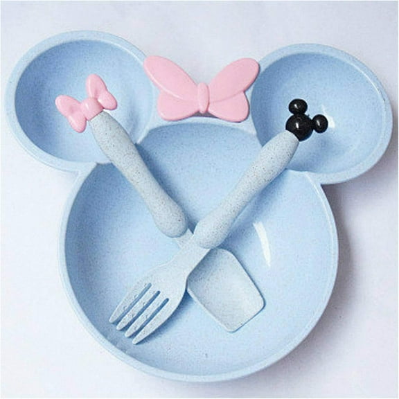 Wheat straw children's tableware set cute baby feeding complementary food plates bowls spoons forks small gifts