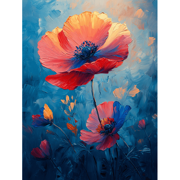 Vibrant Poppy Floral Canvas Painting,Suitable for Living Room,Bedroom,Office,Dining Room,Hallway Decoration