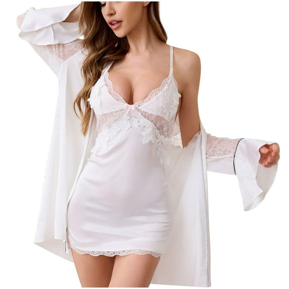 Ruimatai Women's Sexy V-Neck Lace Nightgown Sheer Sleepwear Short Satin Chemise for Valentine's Day Honeymoon Couples