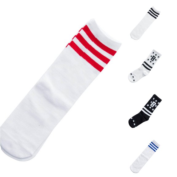 HNMKIU Summer Boys Girls Striped Mid Calf Athletic Crew Socks for Casual Outdoor School Play Elastic Comfort Fit Red,One Size