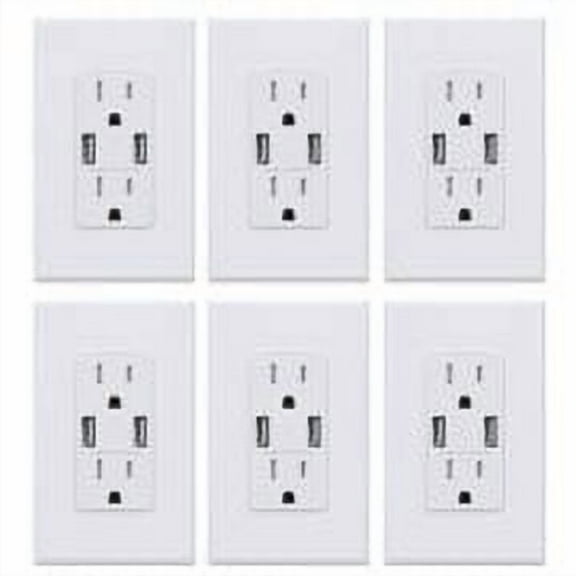 ELEGRP USB Wall Outlet Receptacle with Dual 4.0 A USB Ports, 15 Amp Duplex Tamper Resistant Receptacle, Charging Power Outlet with USB Ports, Screwless Wall Plate Included, UL Listed, 6PC, White