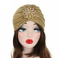thumbnail image 4 of lanema Women Indian Turban Hat for Head Wrap Pleated Soft Velvet Hair Hijab Cap Headwear with Brooch Jewelry, 4 of 13