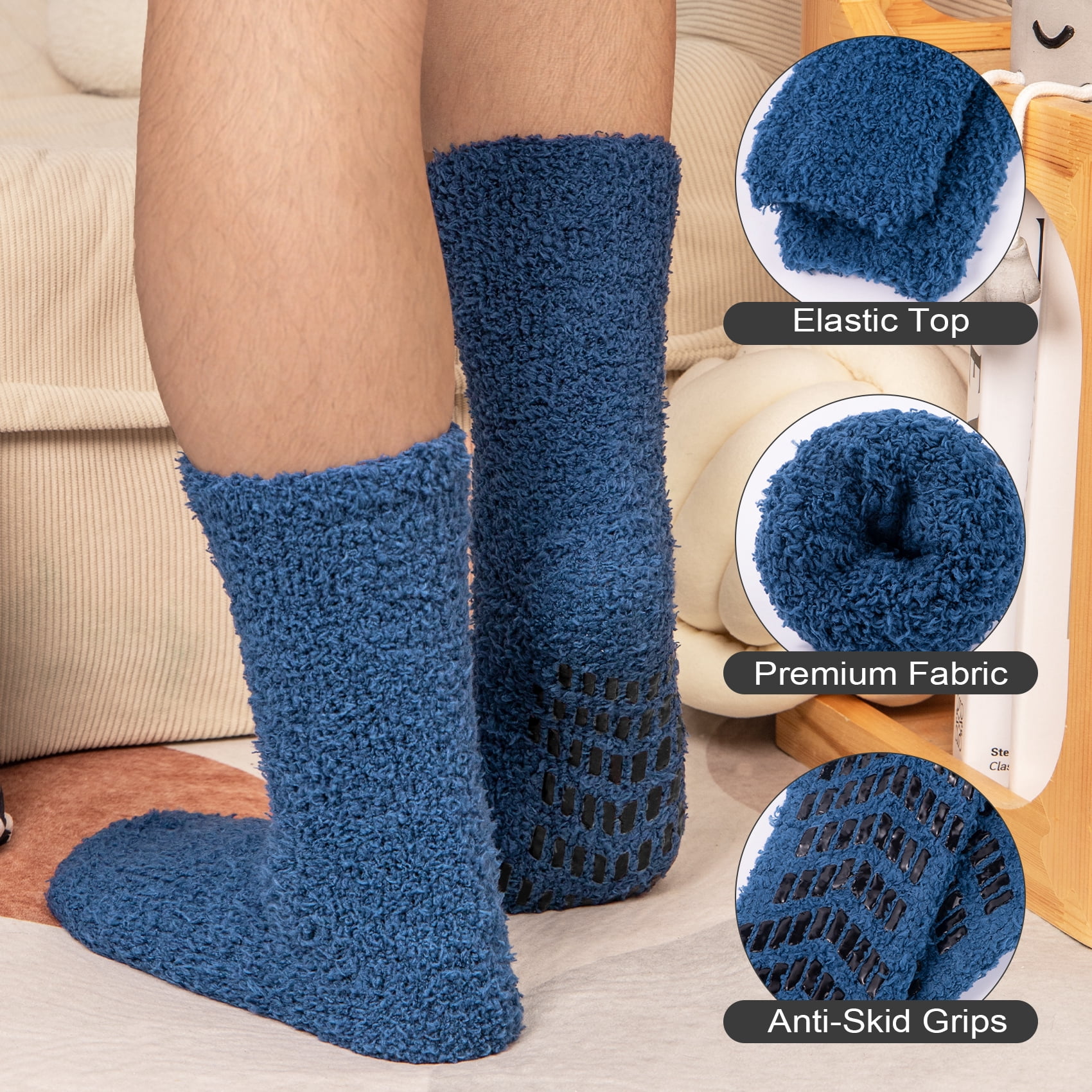 KOITHOT 6 Pack Men Fuzzy Socks Warm Winter Soft Fluffy Cozy Slipper Fleece Socks for Men