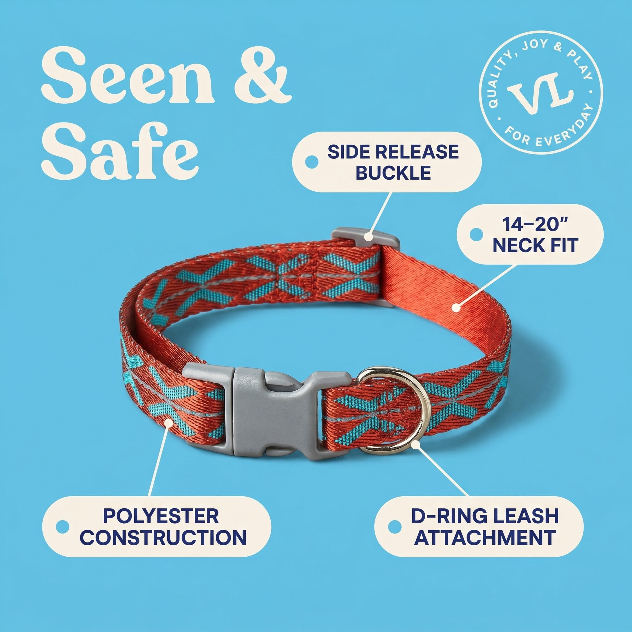 Vibrant Life Reflective Adjustable Dog Collar, Orange, Medium