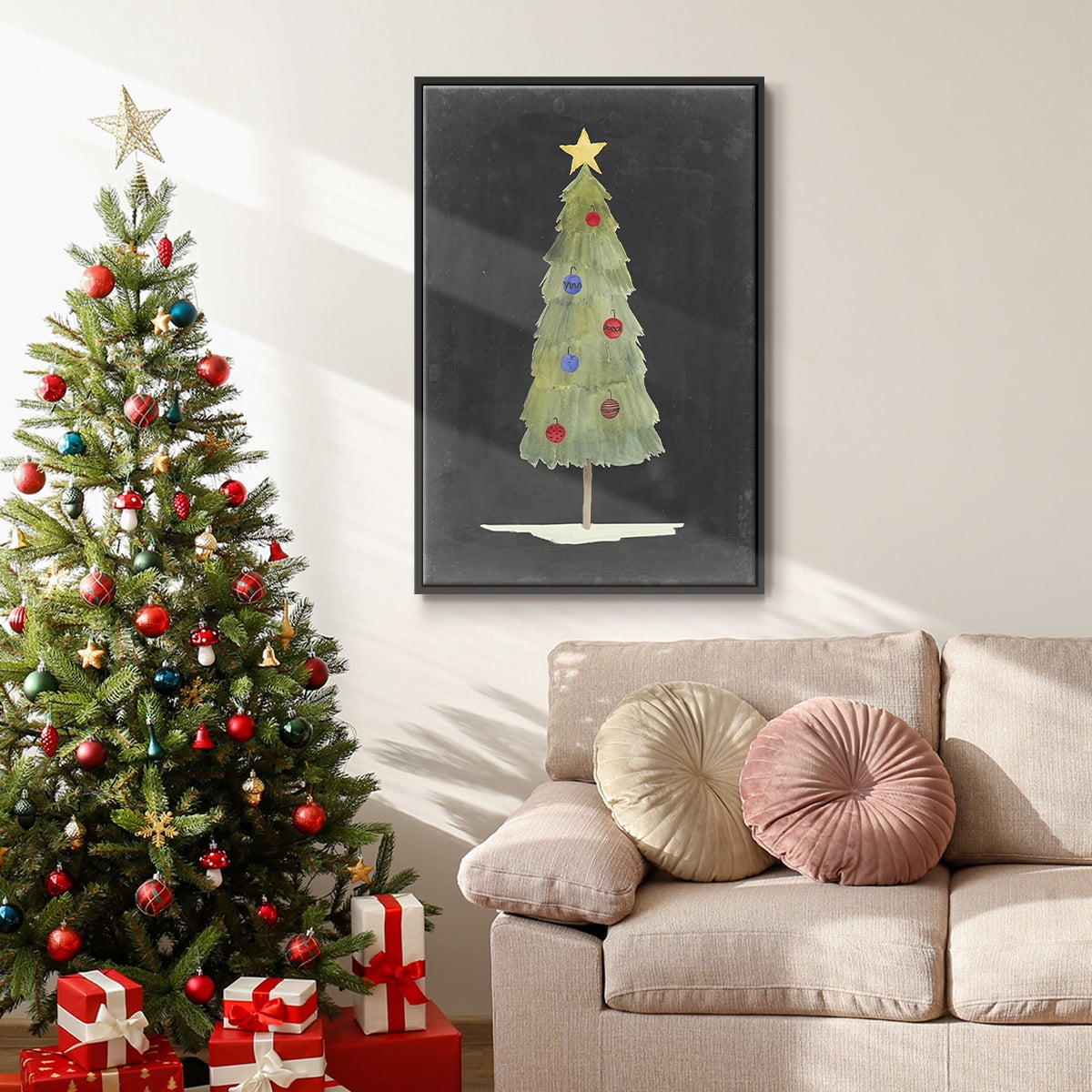 Christmas Glow II - Framed Gallery Wrapped Holiday Canvas - 17 x 25 - Black Frame