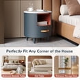 thumbnail image 6 of Christopher Knight Home Round Nightstand with Drawer & Open Shelf, Bedside Table with Leather Handles and Cone Legs, Blue, 6 of 10