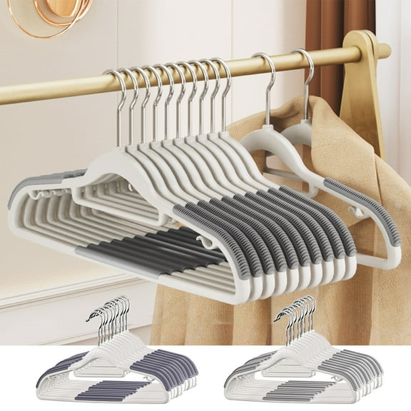 Space-Saving Plastic Clothes Hangers | 10 Pack | Non-Slip Shoulders | 360° Swivel Hook | Windproof Small Hook | Gray & Blue | For All Garments | Durable Closet