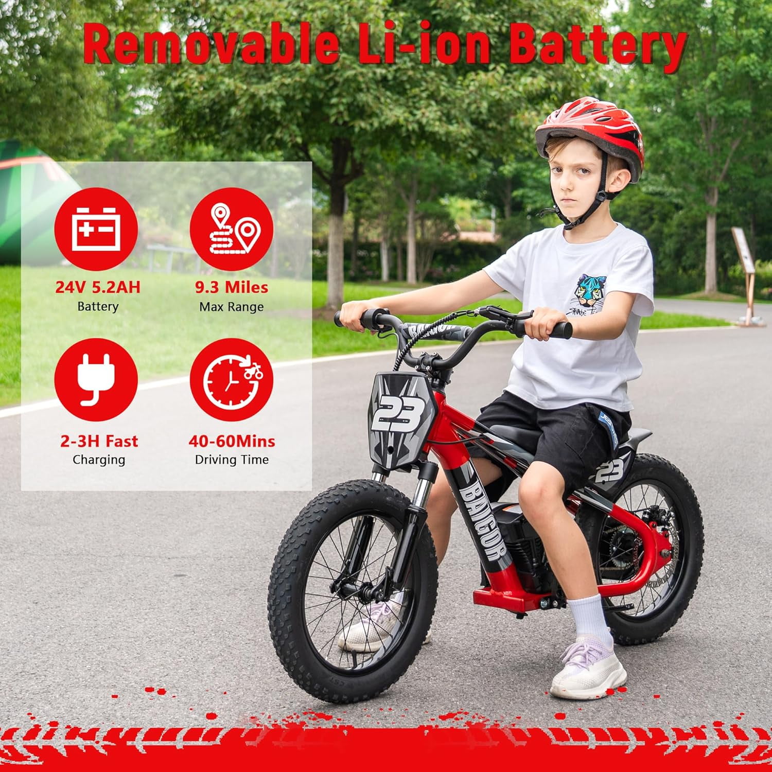 NEORIVER Electric Dirt Bike for Kids 6-12 with Shock-Absorbing Front Fork, 250W Electric Motorcycle Up to 15.5MPH, 24V Detachable Battery, 16'' Tire Electric Balance Bike with Kickstand