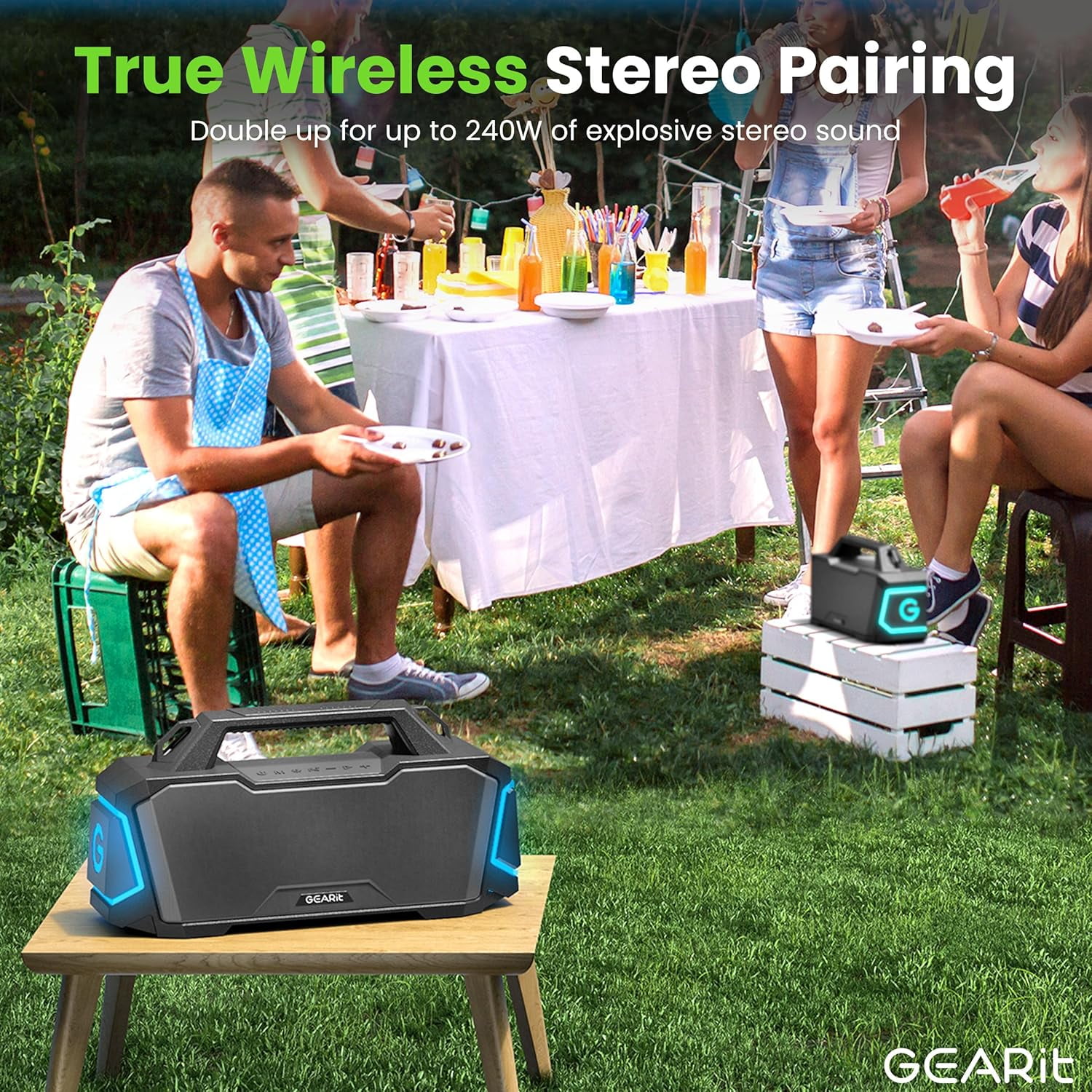 GEARit Waterproof Loud Bluetooth Speaker, 120W Audio, IPX6 Water-Resistant, TWS, Outdoor/Party/Home Use