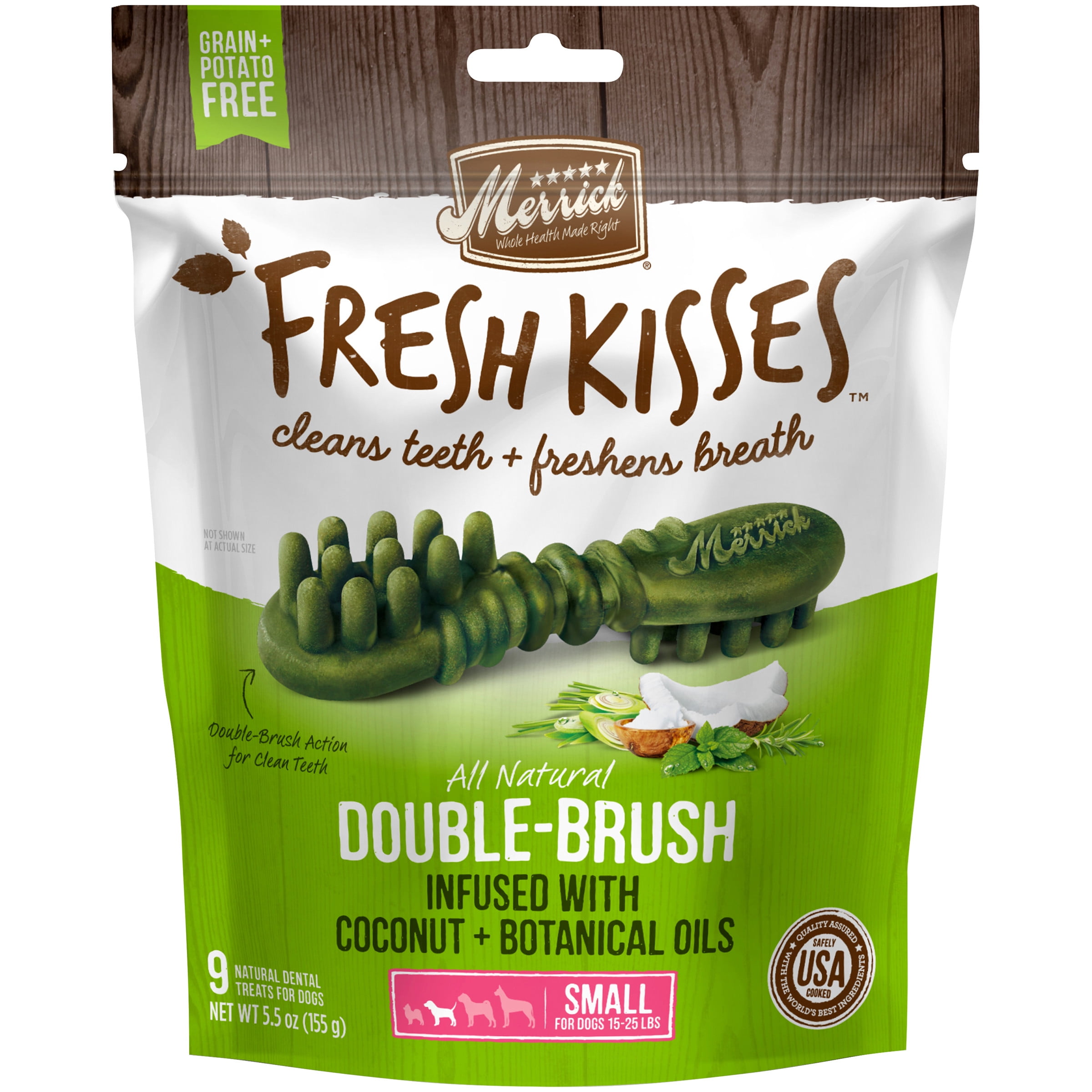 Merrick Fresh Kisses Coconut Botanical Oils Dental Dog Treats For Small Dogs,  5.5 oz. 9 Brushes, (2-Pack)