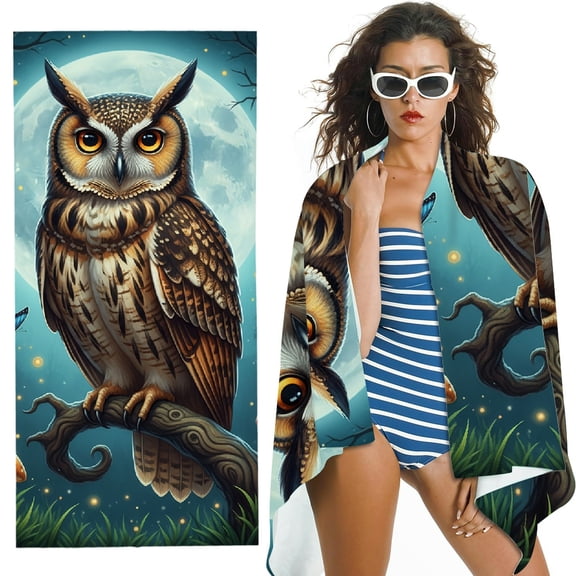 RKSupls  Quick Dry Sand-Free Large Pool  Beach Towel 
 - Owl Mushroom Print, Ultra-Soft Microfiber for Bathroom, beach, Soft Super Absorbent- 30x60 in