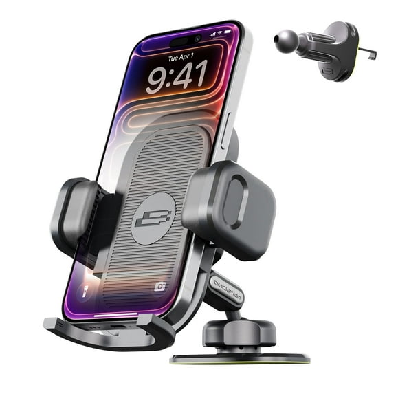 Bracketron TripGrip PRO Car Phone Holder Mount, Vent & Dash Phone Mount with Metal Hook Clip, One-Button Expansion, 270° Adjustable Arm, 360° Rotation, Universal Fit for Large & Thin Smartphones