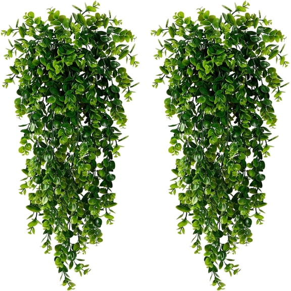 TETOU 4pcs Artificial Eucalyptus Plants, 31.5" UV Resistant Faux Plastic Hanging Plant for Indoor Outdoor Walls Weddings Patios Porches