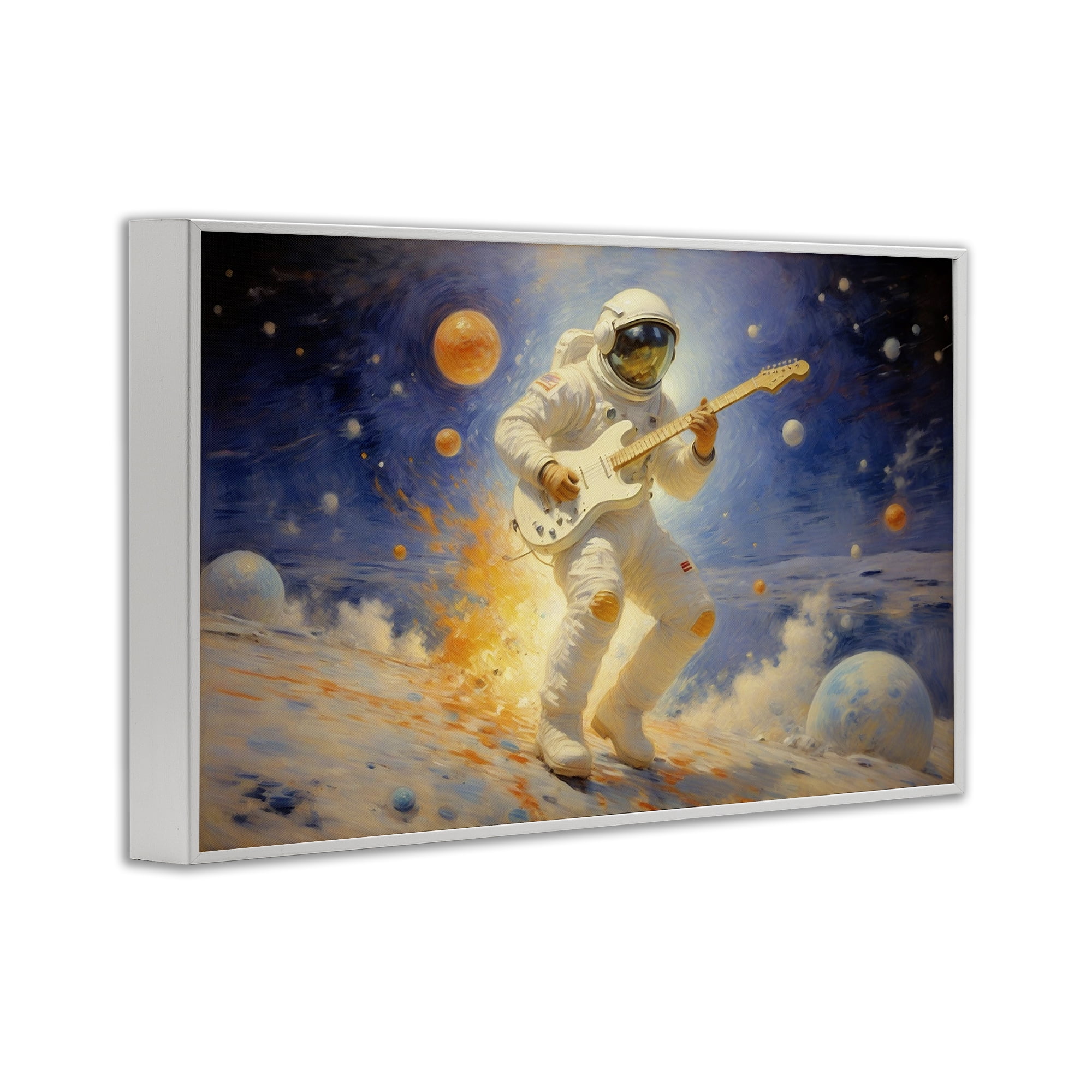 Space Astronaut Musician White Framed Giclee Art, design by Angie Hawke