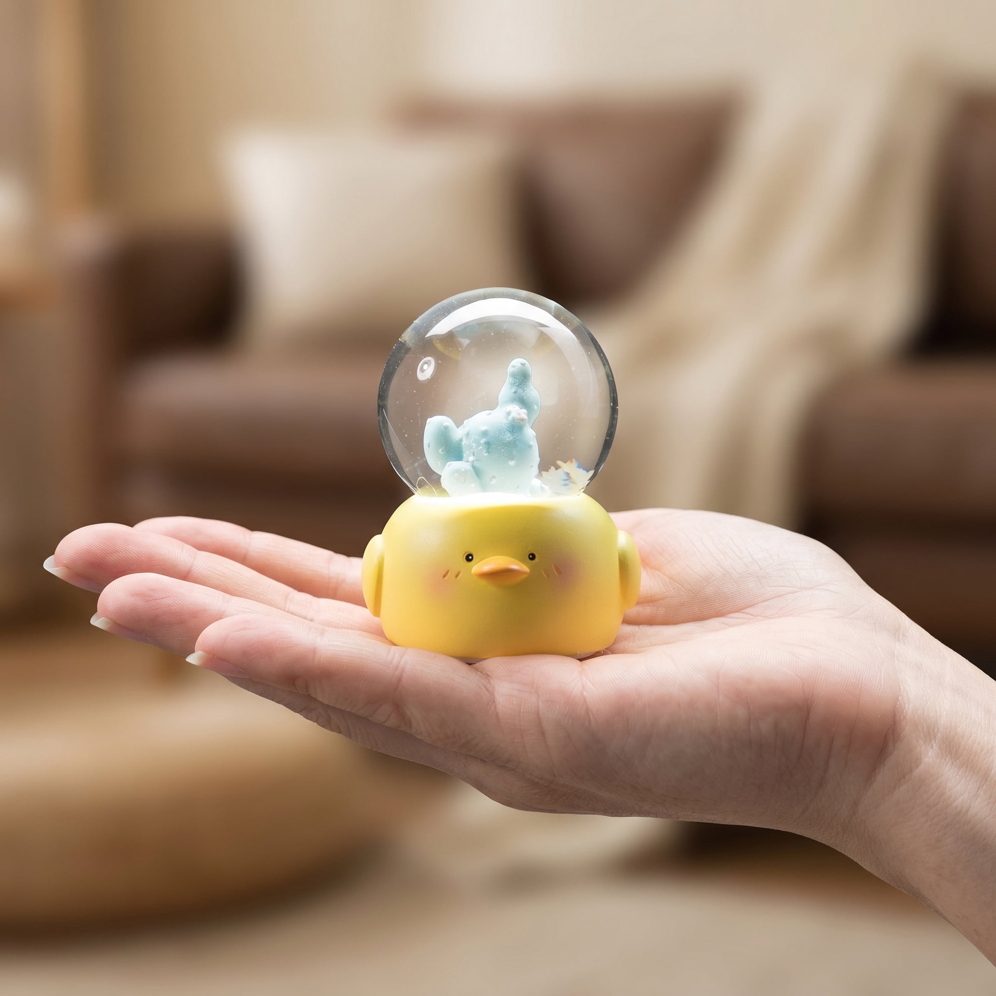 Unique Bargains Mini Resin Figurine Snow Light Up Crystal Ball Yellow 1.8" x 1.8" x 2.7"
