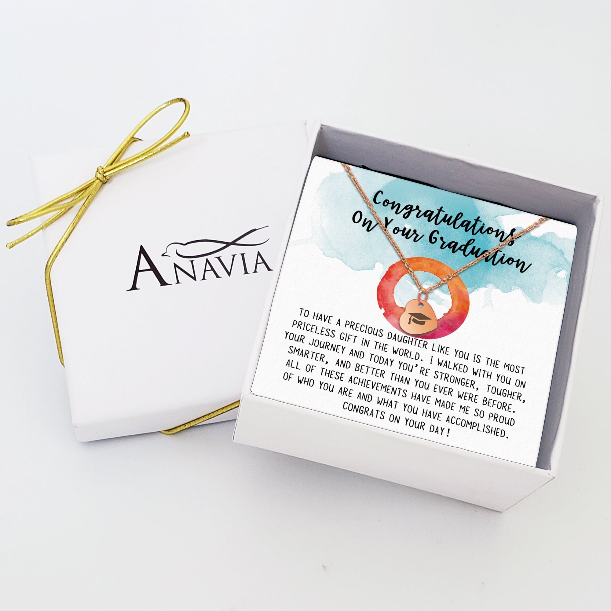 Anavia High School Graduation Gift Ideas - 2021 College Graduation Gift for Her - Congratulations On Your Graduation - Stainless Steel Heart  Bachelor Cap Necklace