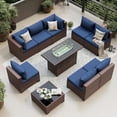 thumbnail image 5 of UDPATIO Patio Furniture Sets, Modular Rattan Outdoor Patio Sectional Furniture with 44" Fire Pit Table,, Wicker Patio Conversation Set for Backyard, Deck, Poolside w/Glass Coffee Table, 9PC Navy Blue, 5 of 8