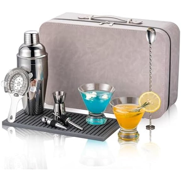 Travel Martini Kit with 2 Glasses,Travel Bartender Kit with Case Recipe Cards, Cocktail Shaker Set for Cocktail Mixer,Martini Gift Shaker Set for Home Outdoor Party$$Home Decor, Kitchen, & Other