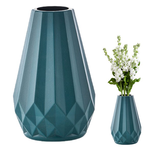 Vase Modern Simple Plastic Decorative Vase Blue, Modern Plastic Vase, Leakproof Lightweight Design, Kid-Safe, Perfect for Fresh Or Faux Floral Arrangements, By Kingtowag