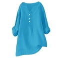 thumbnail image 6 of Oversized Tshirts for Women, 3/4 Sleeve Cotton Linen Solid Color Tunic Top, Blue XXL, 6 of 9