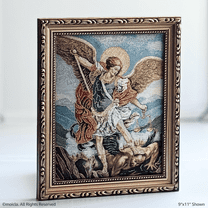 Saint Michael Archangel Framed Tapestry Image 9×11 Catholic Decor