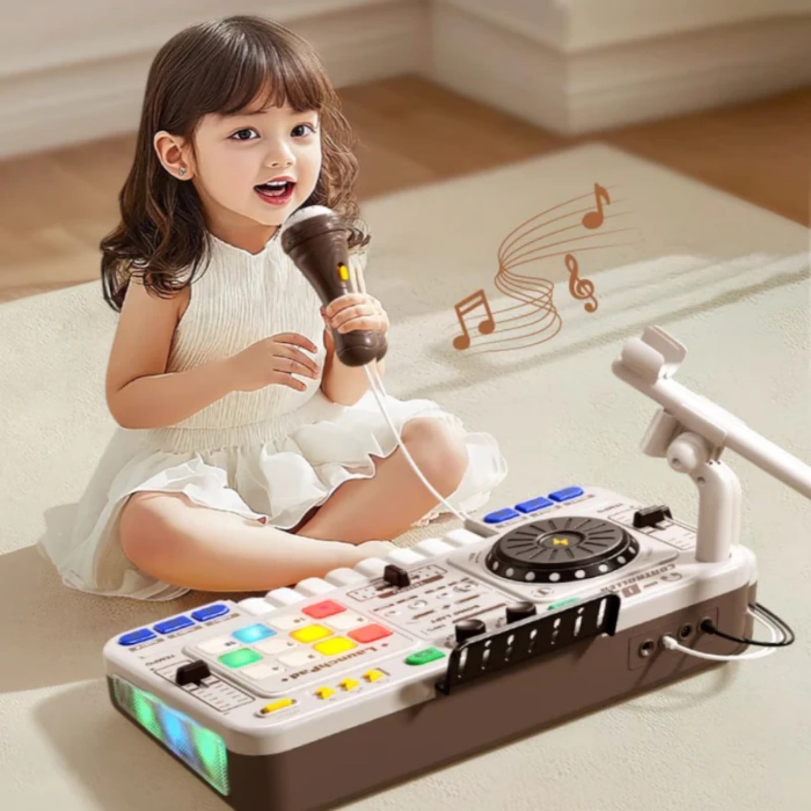 Multifunctional DJ Mixer For Kids With Light Up Buttons And Realistic Sound