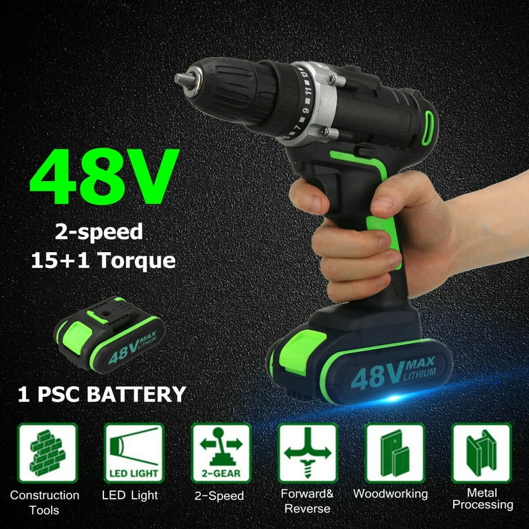 48V Cordless Brushless Hammer Impact Drill Driver 2-Speed Tool