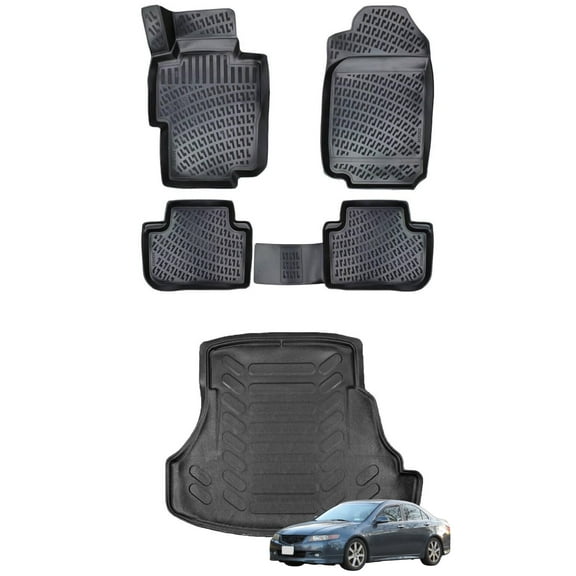 Car Floor Mats   Cargo Liner (Full SET) Compatible for Honda Accord 2002-2008 Waterproof | All Weather