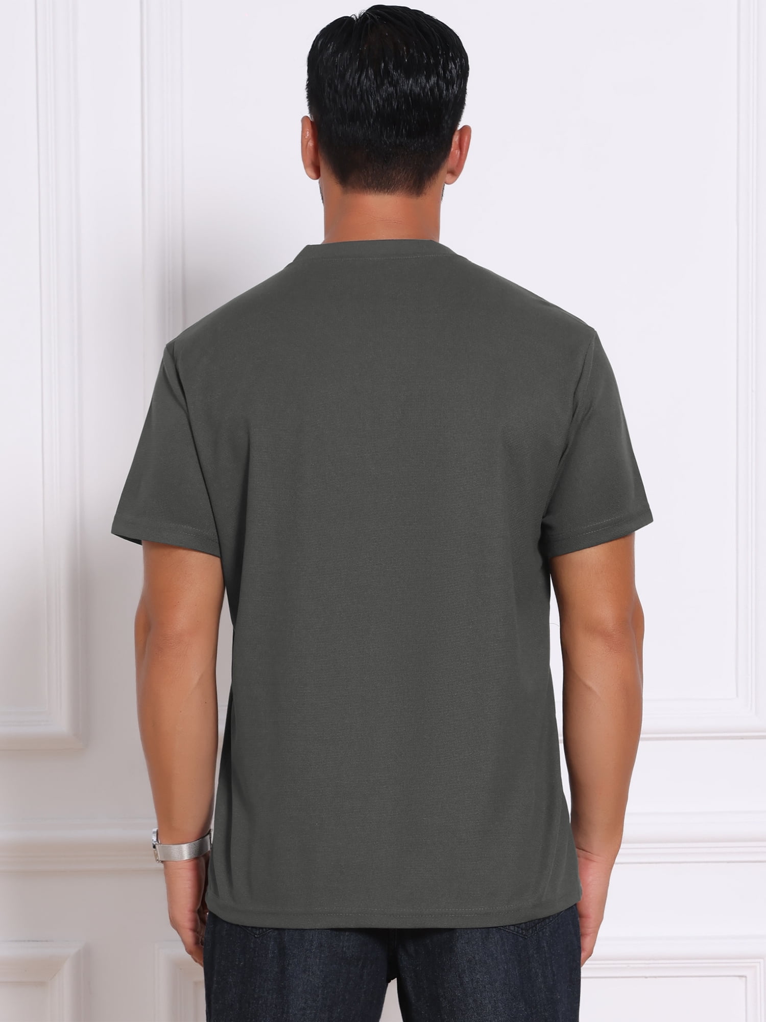 DARING DIVA Men's Henley Breathable Short Sleeve Button Down T-Shirt S Dark Gray