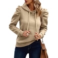 thumbnail image 3 of Sudadera con Capucha de Larga Abullonada y Cordón Ajustable para Mujer, Estilo Informal, para Otoño e Invierno Crema XL, 3 of 8